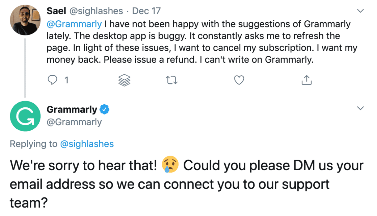 grammarly customer complaint