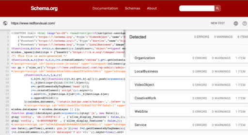 Redfox Visual’s homepage on Schema.org’s markup validator
